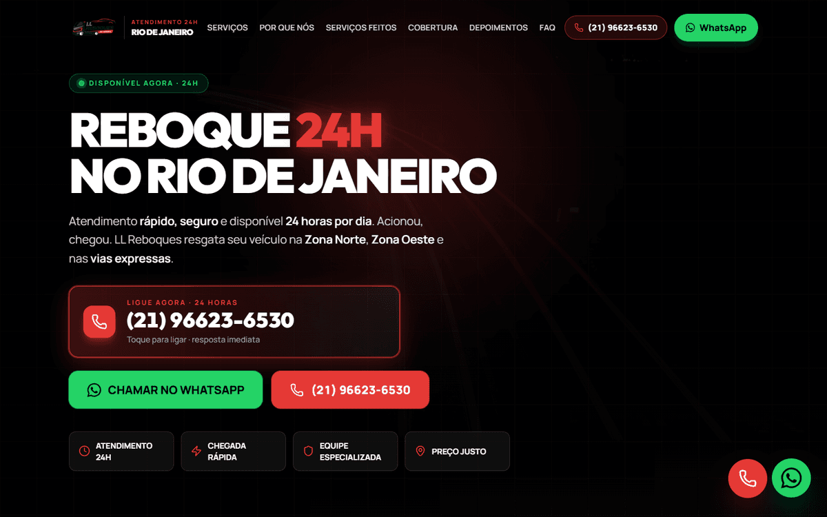 Site da LL Reboques — reboque 24h no Rio de Janeiro